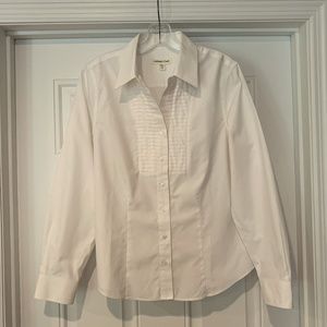 Coldwater Creek White Long Sleeve Bib Front Button Down Blouse M (10-12)